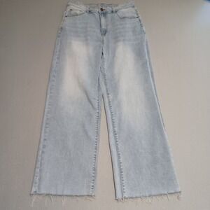 Fashion Jeans Wide Leg Womens 14 Light Wash Denim High Rise Raw Hem Stretch